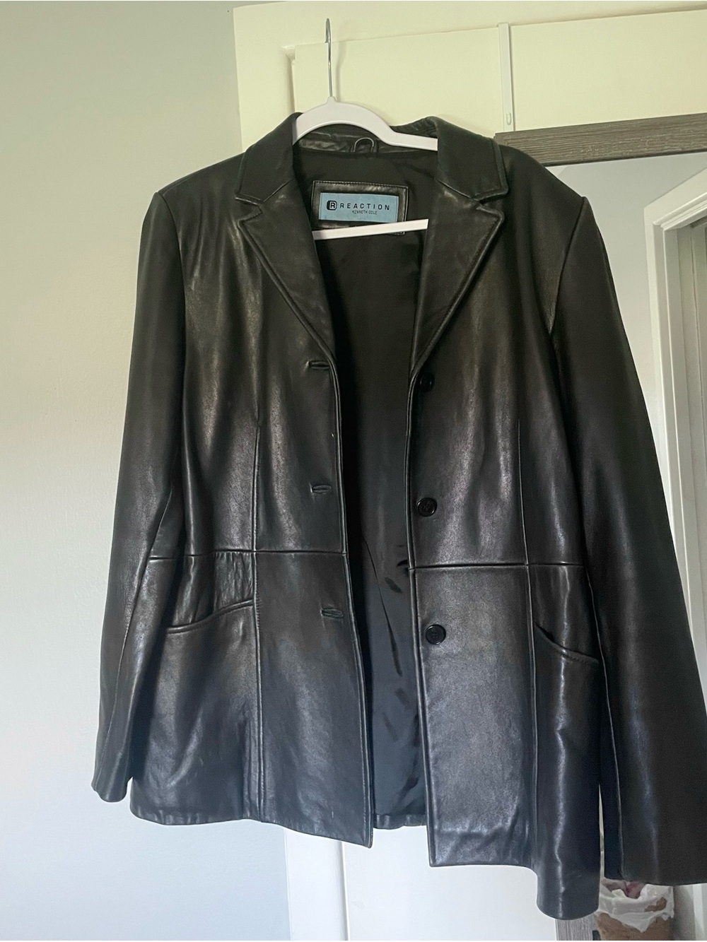 Vintage Reaction by Kenneth Cole Black Leather Blazer Jacket